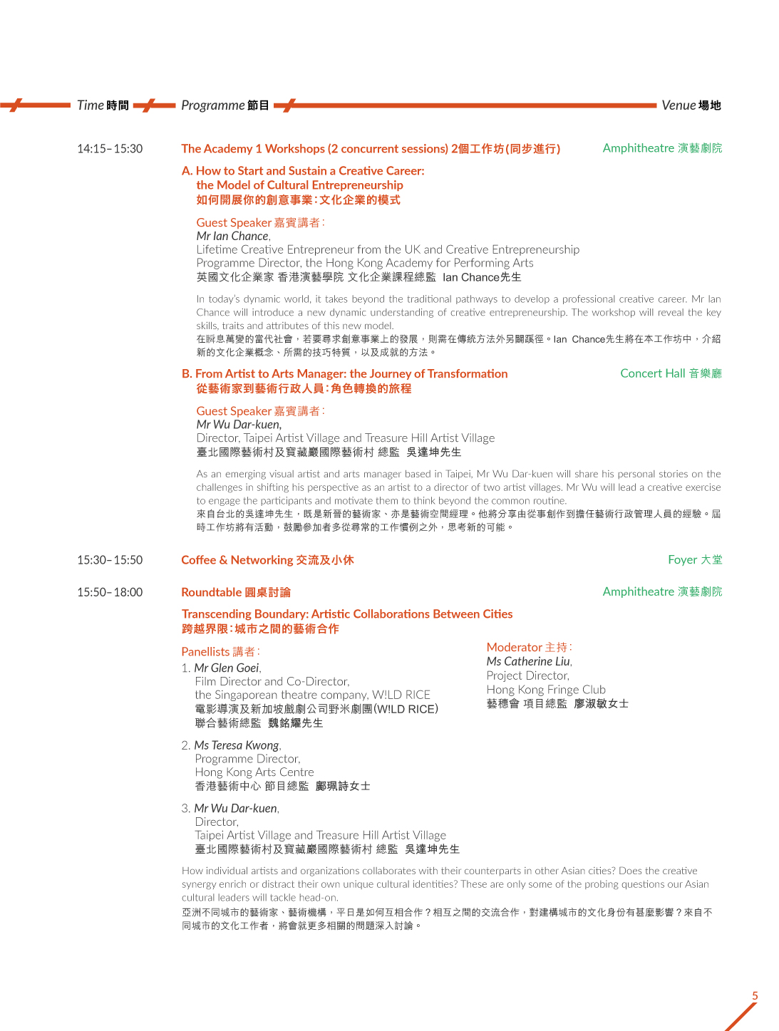 2016 Cultural Leadership Summit Programme Rundown 